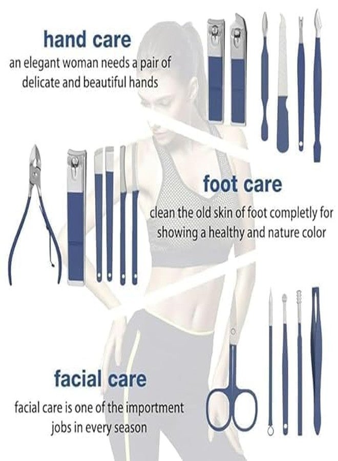 Taxila 16 in 1 Manicure Kit Stainless Steel Pedicure Kit Nail Care Tools Toenail Clippers with Luxury Leather Bag (Blue) - Image 3