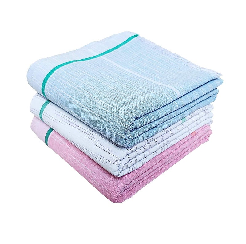 PPS Textiles Pps Cotton Gamcha/Bath Towel Set, Plain And Checkered Design, Pack Of 3, 200 TC - Image 1