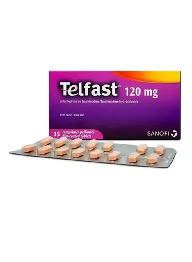 sanofi Telfast 120mg 15 Tablets (Effective Relief from Sneezing, Runny Nose & Itchy Eyes)