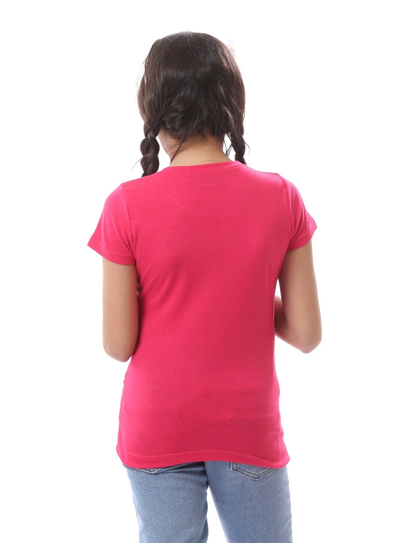 Andora Girls Round Neck Printed "Smile"  T-Shirt - Fuchsia  - Image 4