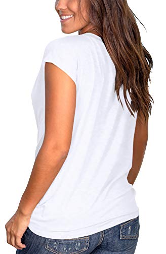 Jescakoo Women's Short Sleeve Casual Twist Front Tunic Tops Loose Blouse Tshirts White XL - Image 3