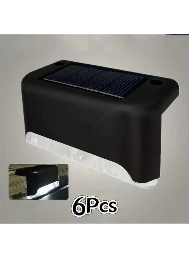 6 حزمة أضواء خطوات تعمل بالطاقة الشمسية LED للخارجية صدفة سوداء ضوء أبيض IP65 تشغيل وإيقاف تلقائي - Image 1
