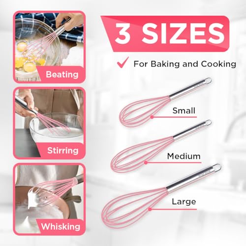 Wired Whisk Silicone Whisk Set - Non-Scratch - Pink - Image 4