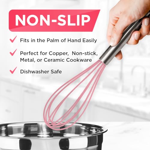 Wired Whisk Silicone Whisk Set - Non-Scratch - Pink - Image 3