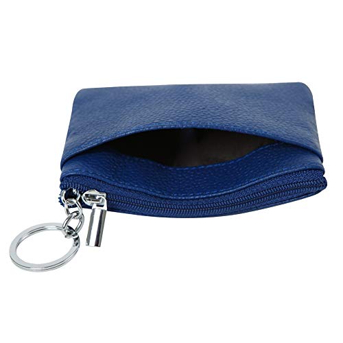 Cynure Women's Genuine Leather Coin Purse Mini Pouch Change Wallet with Keychain,blue - Image 3