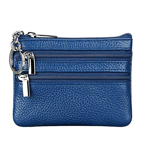 Cynure Women's Genuine Leather Coin Purse Mini Pouch Change Wallet with Keychain,blue - Image 1