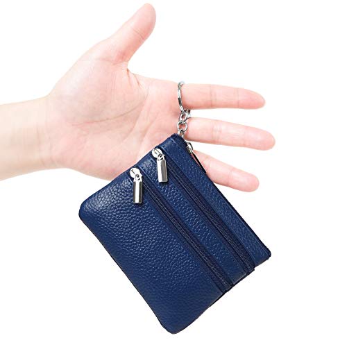 Cynure Women's Genuine Leather Coin Purse Mini Pouch Change Wallet with Keychain,blue - Image 2
