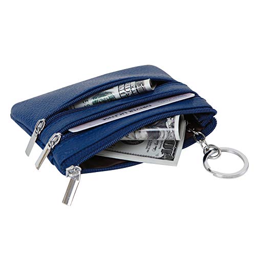Cynure Women's Genuine Leather Coin Purse Mini Pouch Change Wallet with Keychain,blue - Image 4