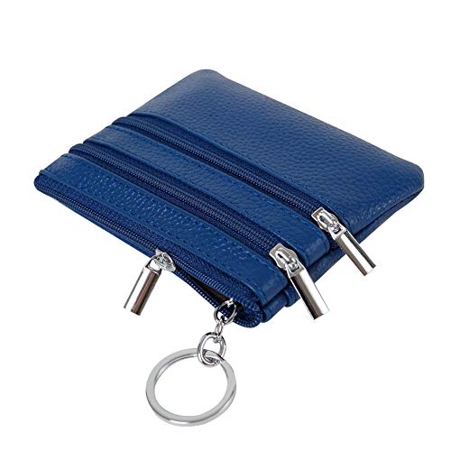 Cynure Women's Genuine Leather Coin Purse Mini Pouch Change Wallet with Keychain,blue - Image 5
