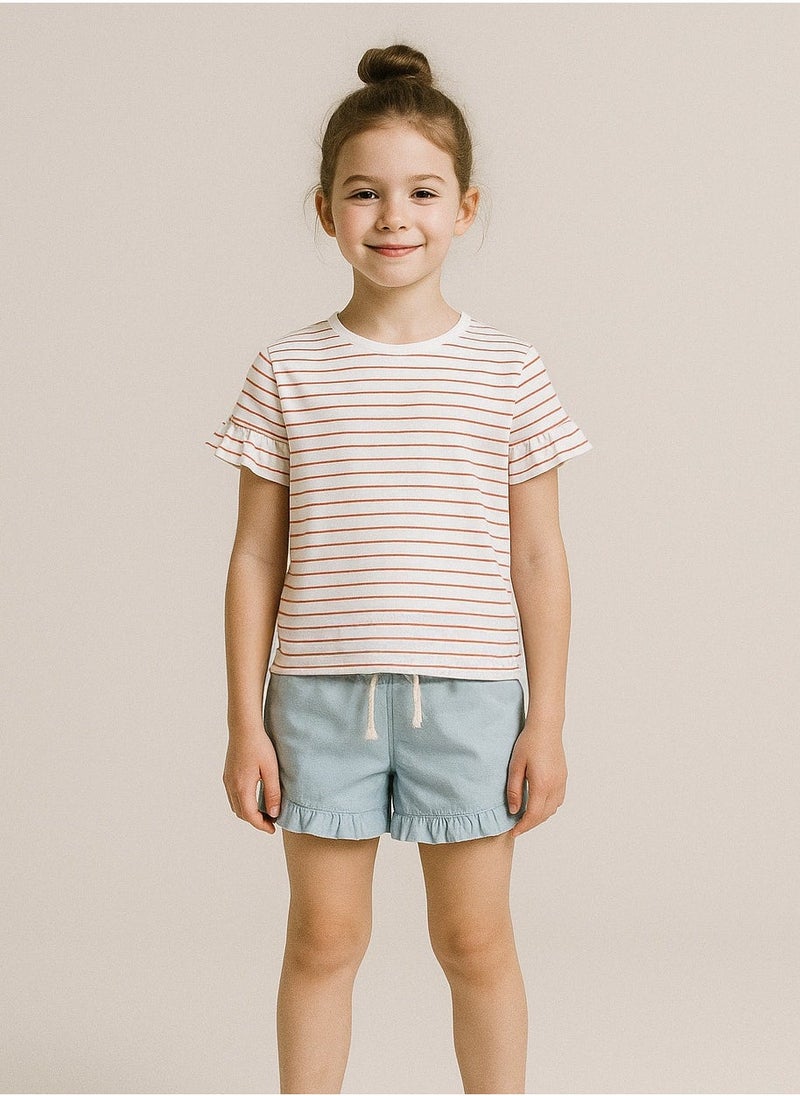 مينوتي تيشيرت للمراهقات بتفاصيل كشكش على الأكمام - Image 1