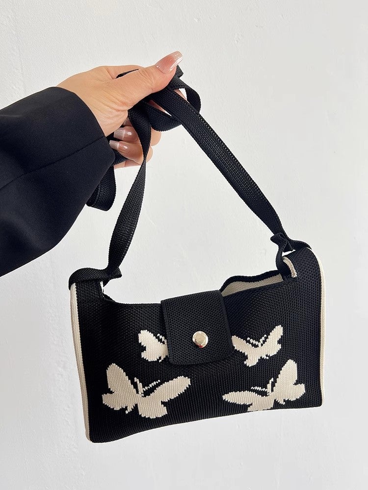 Japanese And Korean-Style Sweet Cool Girl Crossbody Knitted Butterfly Mobile Phone Bag Spring Small Fresh Butterfly Flying Woven Mini Bag - Image 4