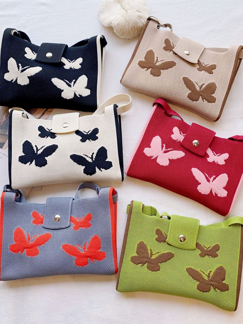 Japanese And Korean-Style Sweet Cool Girl Crossbody Knitted Butterfly Mobile Phone Bag Spring Small Fresh Butterfly Flying Woven Mini Bag - Image 2