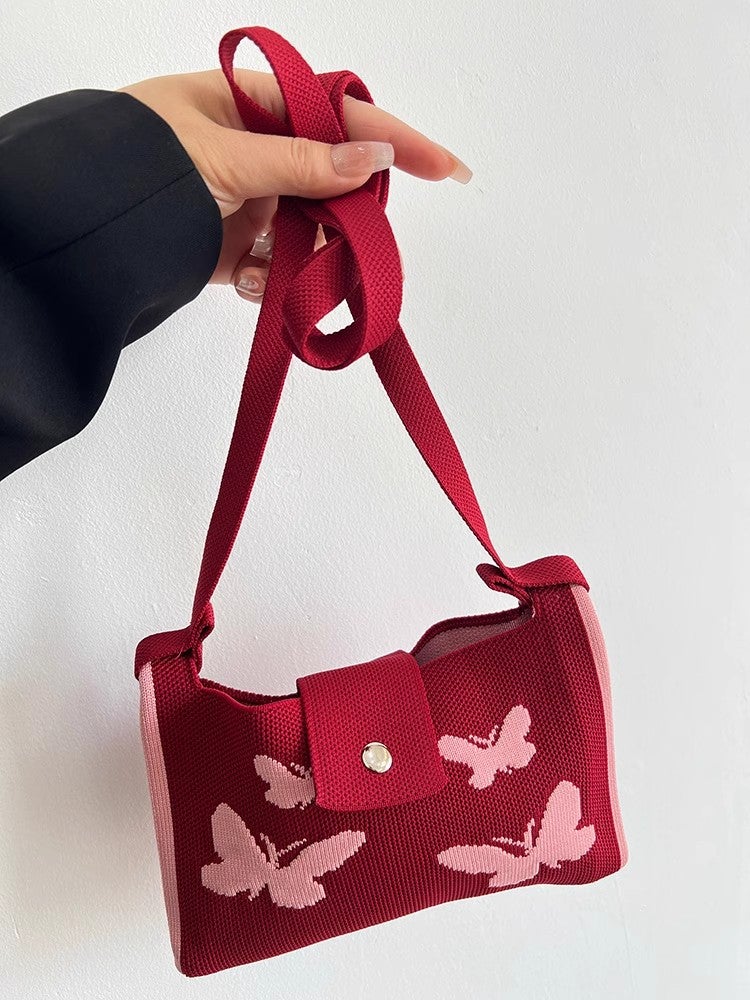 Japanese And Korean-Style Sweet Cool Girl Crossbody Knitted Butterfly Mobile Phone Bag Spring Small Fresh Butterfly Flying Woven Mini Bag - Image 3