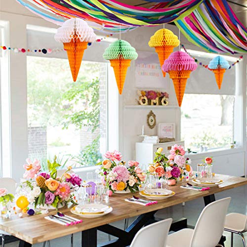 zilue Ice Cream Party Decorations, Hanging Ice Cream Paper Honeycomb Decorations for Birthday Party Baby Shower Two Sweet Party Decor Pack of 5 Mix - Image 4