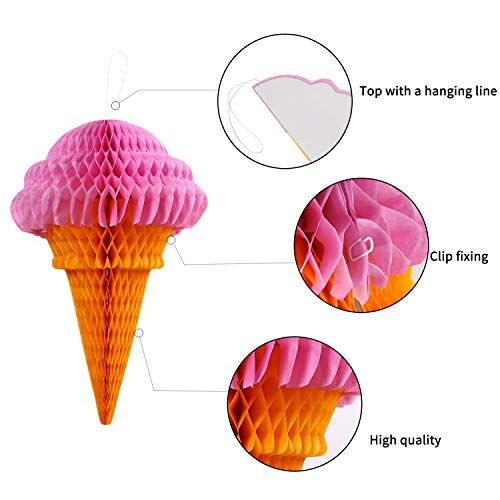 zilue Ice Cream Party Decorations, Hanging Ice Cream Paper Honeycomb Decorations for Birthday Party Baby Shower Two Sweet Party Decor Pack of 5 Mix - Image 3
