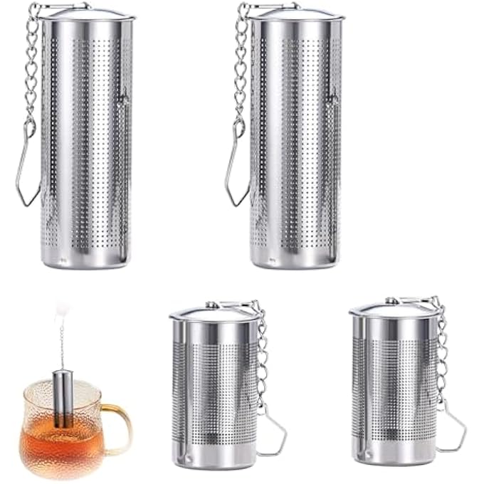 KASTWAVE 4Pcs Tea Infuser Steel Tea Infuser Strainers For Loose Tea 2 Sizes 304 Stainless Infuser With Lid Chain Hook Tea Filter For Teapots Cups Mugs - Image 1