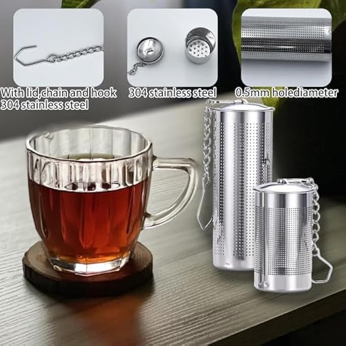KASTWAVE 4Pcs Tea Infuser Steel Tea Infuser Strainers For Loose Tea 2 Sizes 304 Stainless Infuser With Lid Chain Hook Tea Filter For Teapots Cups Mugs - Image 4