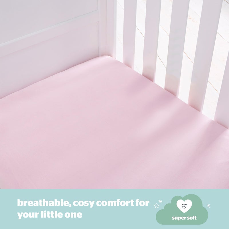 Silentnight Safe Nights Cot Size Fitted Sheets Set 100% Jersey Cotton Bedside Compatible Pack of Two Pink Easy Care Super Soft Cuddly for Baby with Storage Bag (70cm x140cm x 12cm) - Image 2