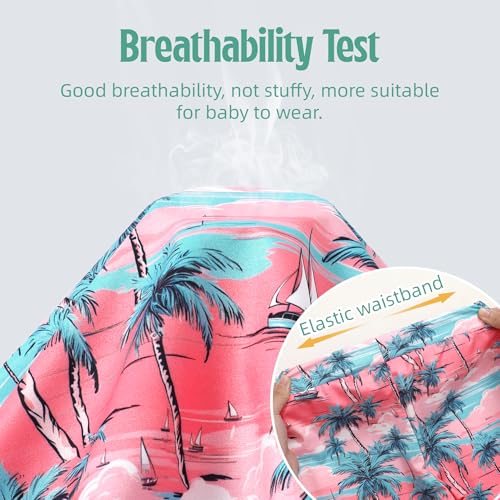 YUEMION Boys Hawaiian Outfit 2Pcs Set Summer Beach Button-Down Shirt Top + Shorts for Kids(Pink - palm tree, 5-6 Years) - Image 5