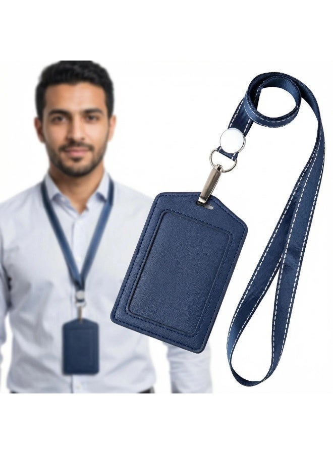 حافظة شارات شفافة unisex مع حبل تعليق، حافظة بطاقة تعريف من جلد PU مع حبل تعليق نايلون به خطاف J من الفولاذ المقاوم للصدأ، لبطاقة العمل، بطاقة الدخول، بطاقة المدرسة، بطاقة المترو، أزرق - قطعة واحدة - Image 1