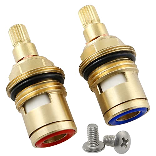 ZYAMY 2pcs Brass Ceramic Stem 20 Teeth Ceramic Disc Cartridge Faucet Valve Replacement Quarter Turn 1/2" for Bathroom Kitchen Tap (1 x Hot & 1 x Cold) - Image 1