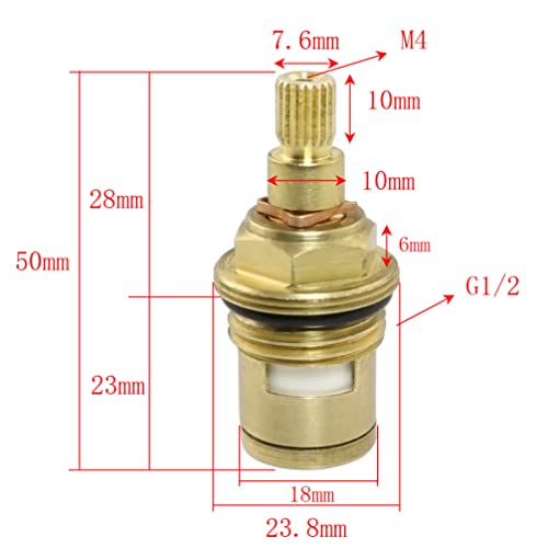 ZYAMY 2pcs Brass Ceramic Stem 20 Teeth Ceramic Disc Cartridge Faucet Valve Replacement Quarter Turn 1/2" for Bathroom Kitchen Tap (1 x Hot & 1 x Cold) - Image 2
