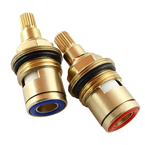 ZYAMY 2pcs Brass Ceramic Stem 20 Teeth Ceramic Disc Cartridge Faucet Valve Replacement Quarter Turn 1/2" for Bathroom Kitchen Tap (1 x Hot & 1 x Cold) - Image 3