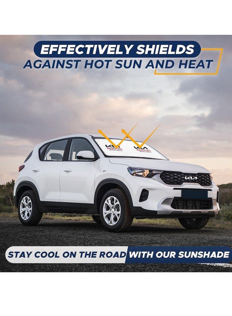 KIA Car Windshield Sun Shade, Foldable UV Rays and Heat Protector, Reflective Sun Visor, Keeps Vehicle Cool, Universal Fit, Easy Installation - KIA - Image 4