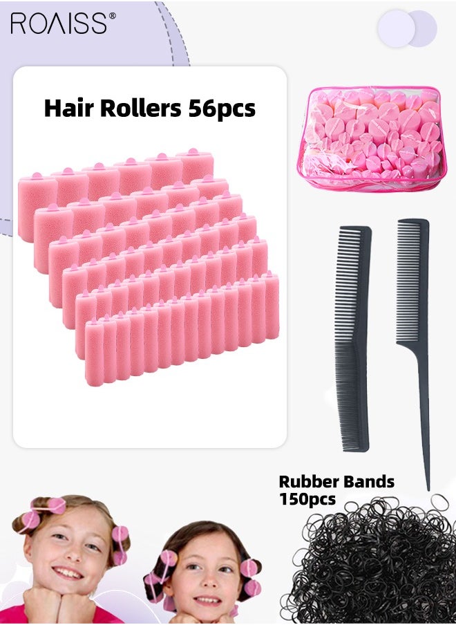 roaiss 56 Pcs Foam Sponge Hair Rollers Soft Sleeping Hair Curler Assorted Sizes Flexible Hair Styling Sponge Curler with Pointed Tail Comb and Double-ended Comb for DIY Hair Styling  - Image 1