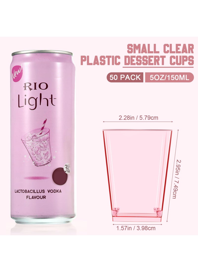 Mifoci Mifoci 50 Pcs 5 oz Plastic Dessert Cups Appetizer Cups for Parties Mini Square Disposable Dessert Cups Clear Parfait Cups Dessert Shooter Cups for Pudding Fruit Yogurt Ice Cream Mousse (Pink)  - Image 4