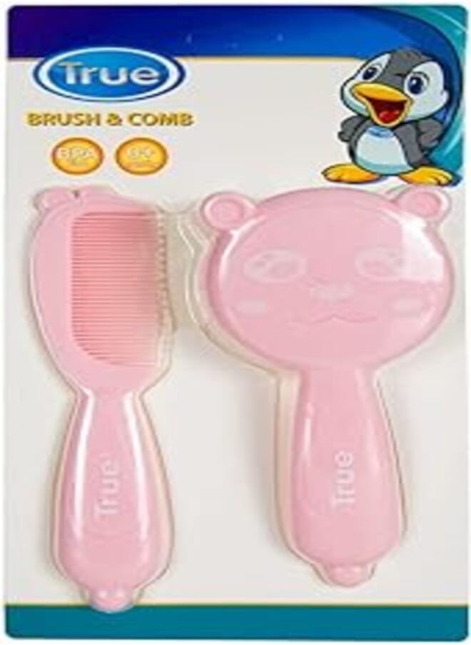 Generic True Baby hair brush and comb bear set pink 