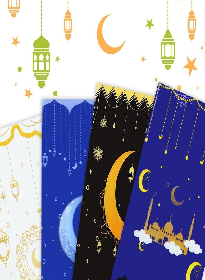 Boerni Eid Mubarak Cellophane Candy Bags 100Pieces, Muslim Castle Moon Star Pattern Ramadan Treat Bags Cellophane Bags Goody Favor Bags with Gold Twist Ties for Eid Iftar Diwali Party Supplies - 4 Designs - Image 3