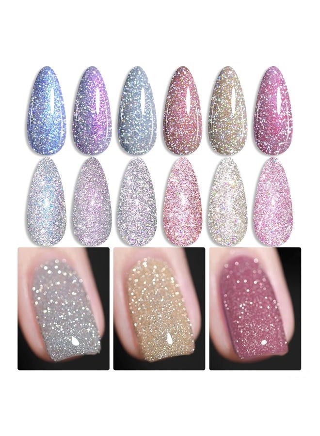 Born Pretty Reflective Glitter Gel Polish Gold Silver Glitter Sparkly Shiny Disco DJ LED Gel Nail Polish Nail Varnish 6PCS 7ML - Image 1