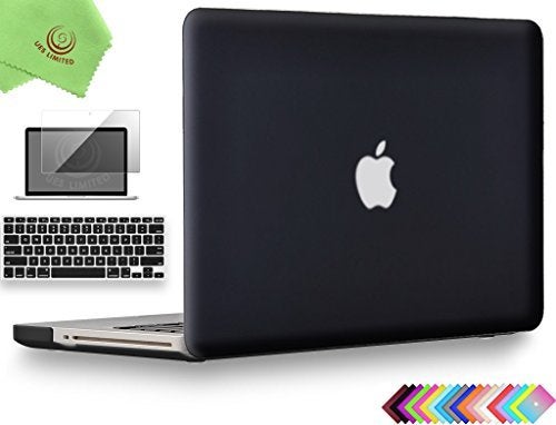 UESWILL 3in1 Smooth Matte Hard Shell Case Cover Compatible with MacBook Pro 13 inch with CDROM NonRetina Model A1278 Keyboard Cover and Screen Protector Microfibre Cleaning Cloth Black