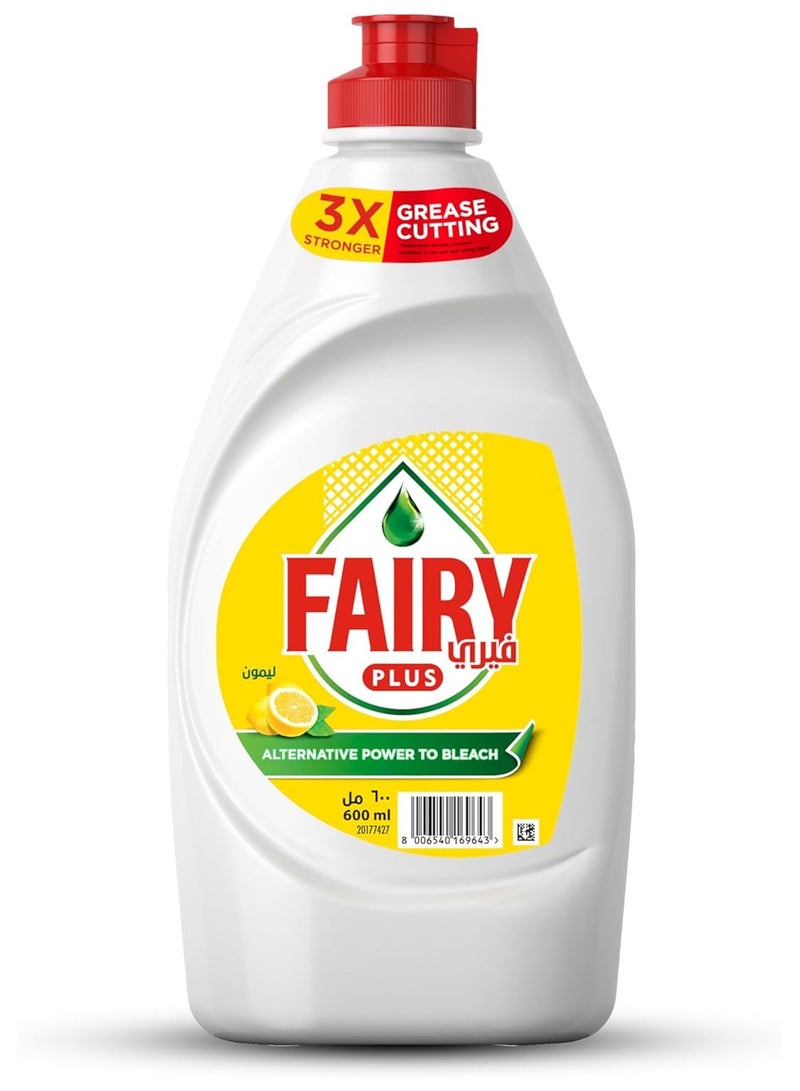 Fairy Plus Lemon Dishwashing Liquid Soap, With Alternative Power To Bleach, 600ml - Image 1