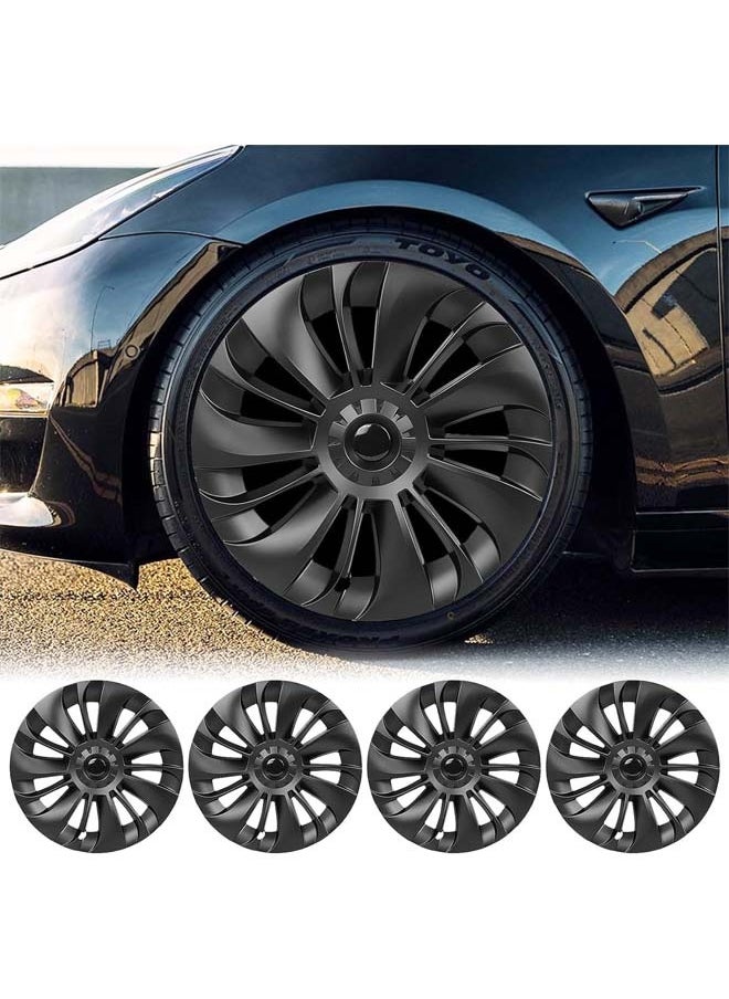 L&E 19 Inch Tesla Model Y Hubcaps-2020-2023,Waterproof Matte Black Rim Protector Replacement Kit with Black Emblems,Rims Wheel Covers Replacement Accessories Set of 4  - Image 1