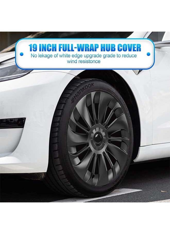 L&E 19 Inch Tesla Model Y Hubcaps-2020-2023,Waterproof Matte Black Rim Protector Replacement Kit with Black Emblems,Rims Wheel Covers Replacement Accessories Set of 4  - Image 3