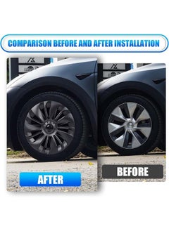 L&E 19 Inch Tesla Model Y Hubcaps-2020-2023,Waterproof Matte Black Rim Protector Replacement Kit with Black Emblems,Rims Wheel Covers Replacement Accessories Set of 4  - Image 4