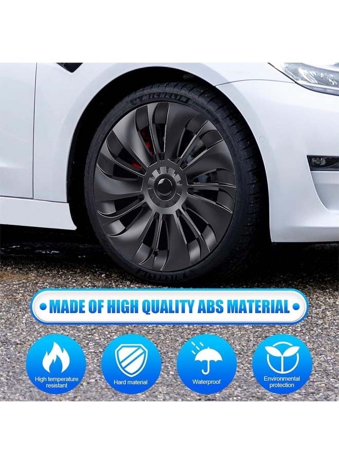L&E 19 Inch Tesla Model Y Hubcaps-2020-2023,Waterproof Matte Black Rim Protector Replacement Kit with Black Emblems,Rims Wheel Covers Replacement Accessories Set of 4  - Image 5