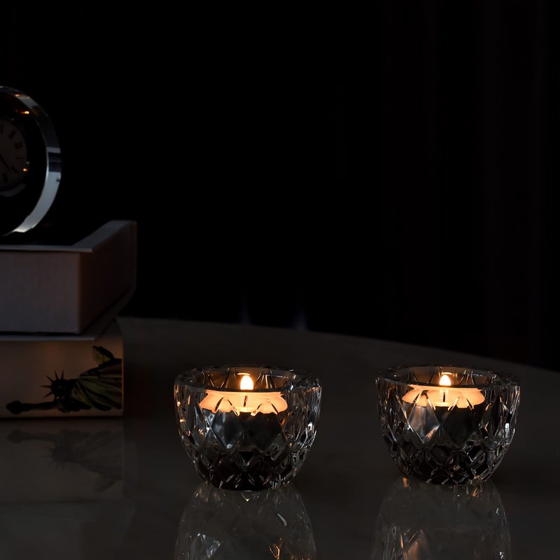 Kitcom Crystal Tealight Candle Holders Pack of 2 for Wedding Party Dinner Table Home Decor Hand-Cut W2.4'' X H1.7'', Clear - Image 5