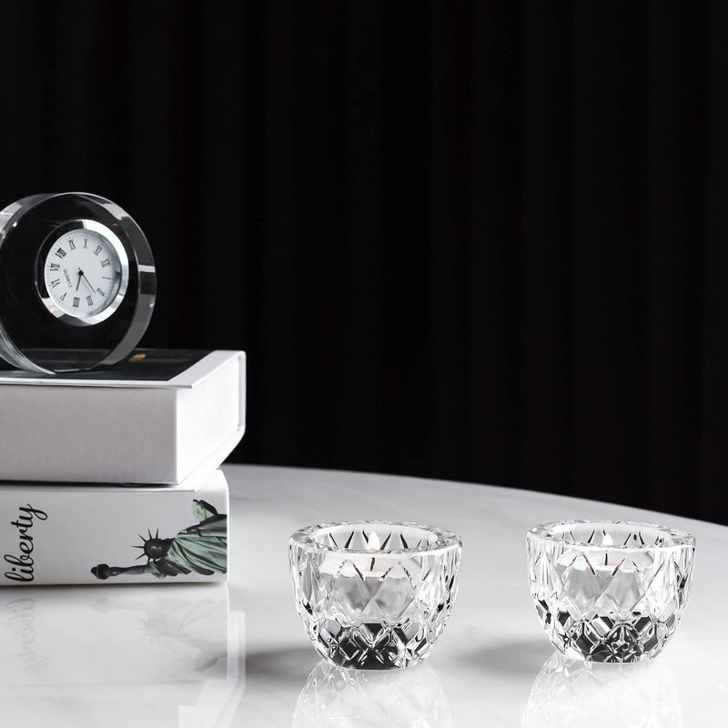 Kitcom Crystal Tealight Candle Holders Pack of 2 for Wedding Party Dinner Table Home Decor Hand-Cut W2.4'' X H1.7'', Clear - Image 4