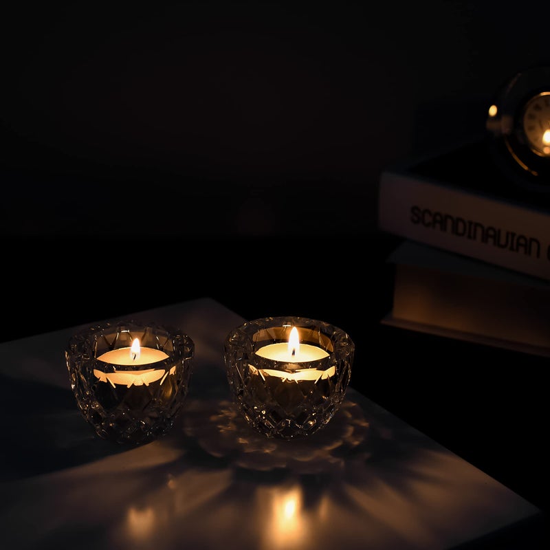 Kitcom Crystal Tealight Candle Holders Pack of 2 for Wedding Party Dinner Table Home Decor Hand-Cut W2.4'' X H1.7'', Clear - Image 3