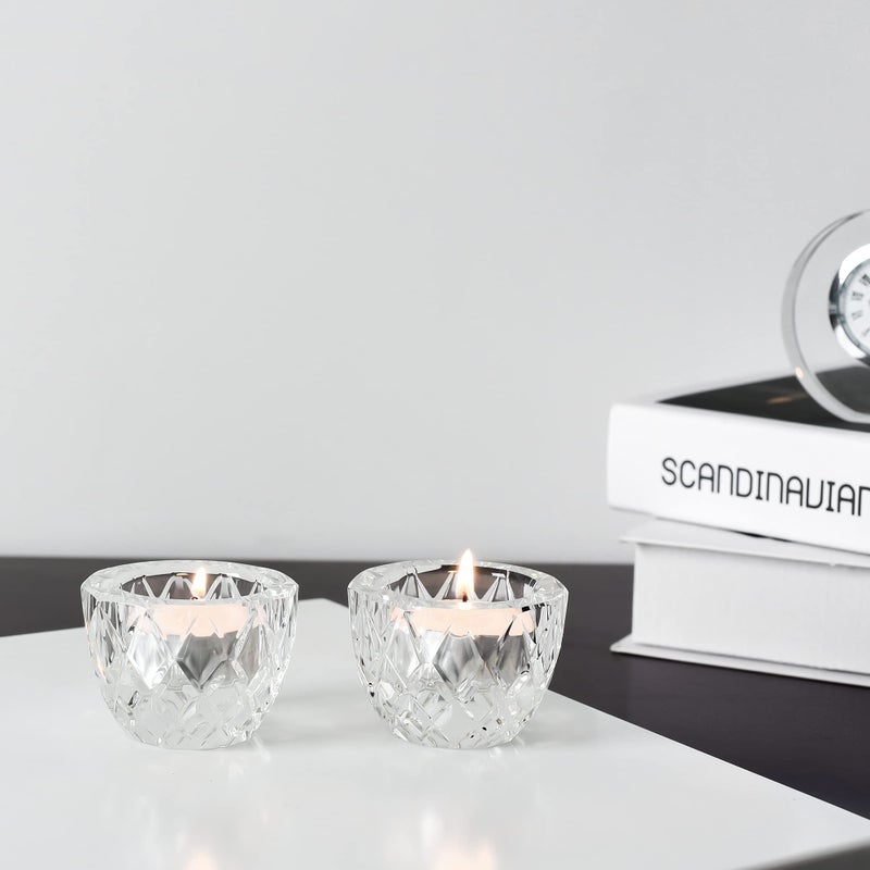 Kitcom Crystal Tealight Candle Holders Pack of 2 for Wedding Party Dinner Table Home Decor Hand-Cut W2.4'' X H1.7'', Clear - Image 2