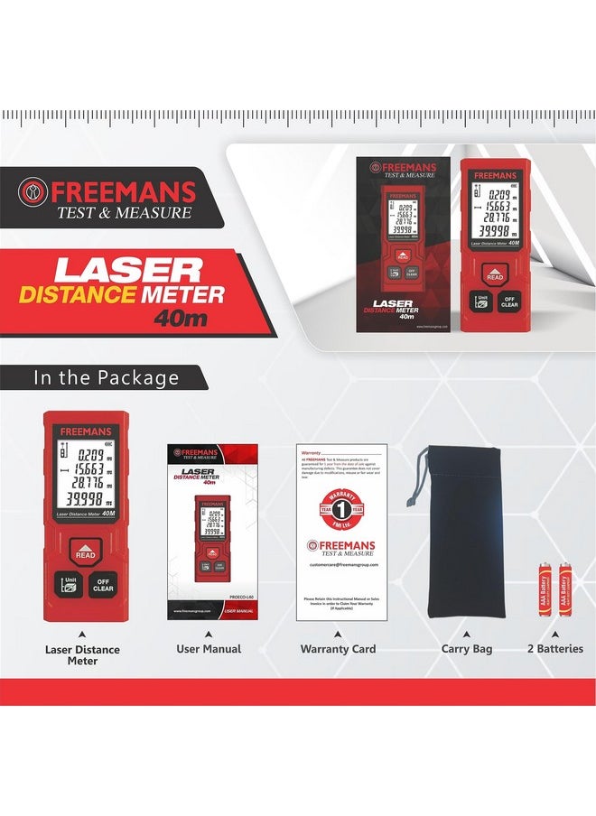 FREEMANS FREEMANS PROECO-L40 40m Laser Distance Meter with Area, Volume, Pythagorean Measurement and Self-Calibration Function, Carry Bag and Batteries Included, Best Suitable for Indoor Measurements  - Image 4