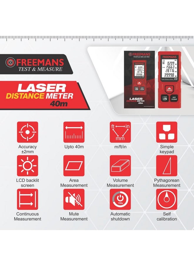 FREEMANS FREEMANS PROECO-L40 40m Laser Distance Meter with Area, Volume, Pythagorean Measurement and Self-Calibration Function, Carry Bag and Batteries Included, Best Suitable for Indoor Measurements  - Image 3