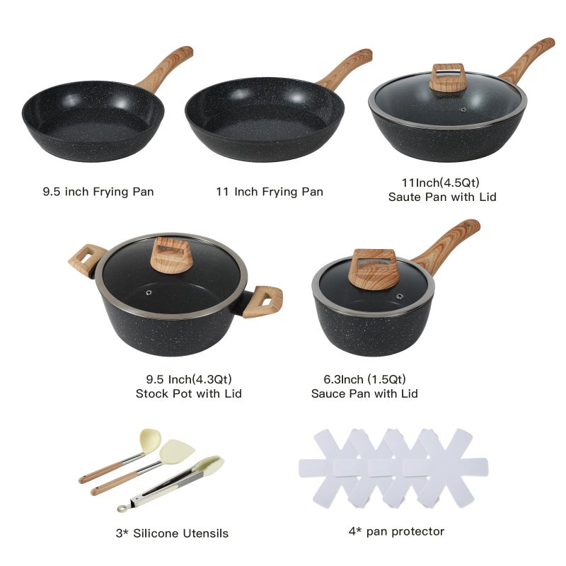 Anymark Ceramic Cookware Sets 15PCS Pots and Pans Set Non Stick (black15) - Image 3
