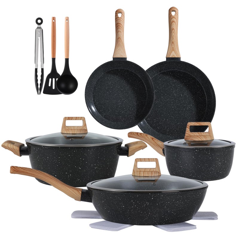 Anymark Ceramic Cookware Sets 15PCS Pots and Pans Set Non Stick (black15) - Image 1