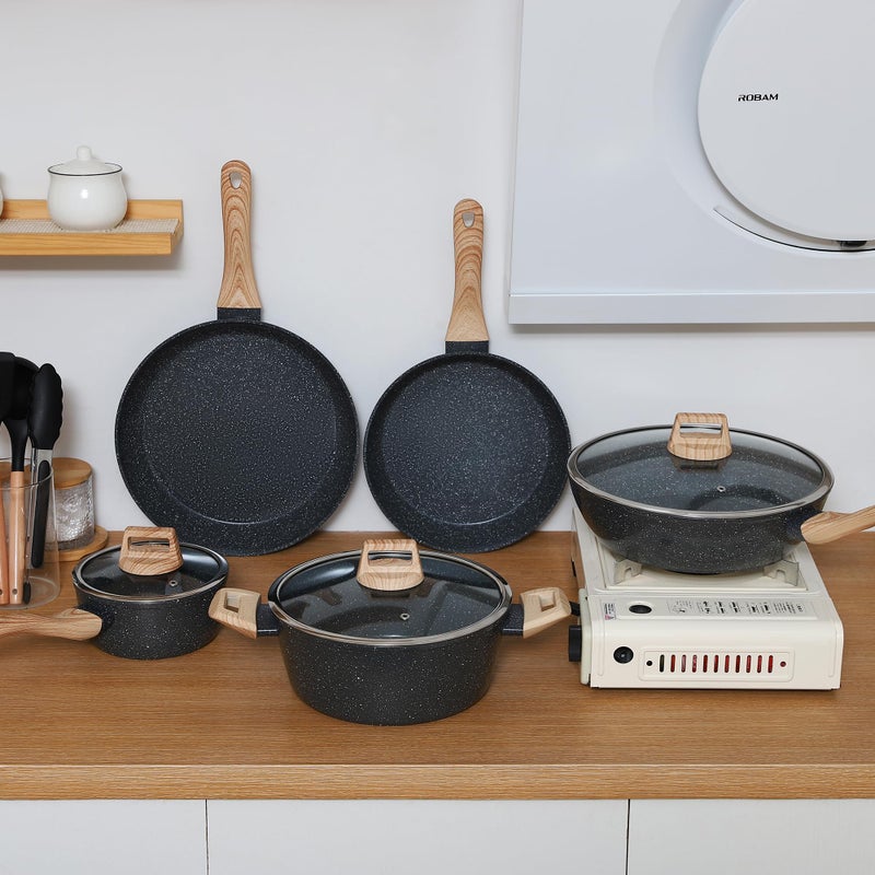 Anymark Ceramic Cookware Sets 15PCS Pots and Pans Set Non Stick (black15) - Image 2