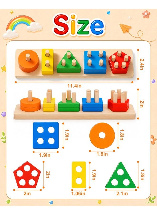 PEBIRA Montessori Wooden Color & Shape Recognition Stacking Puzzle Toy for Toddlers - Image 4