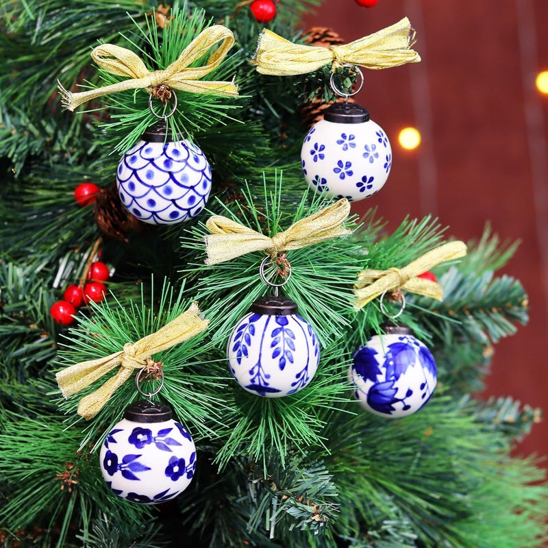 Indian-Shelf IndianShelf 12 Blue White Christmas Balls with Ribbon Porcelain Christmas Ornaments White Ceramic Tree Balls Large Christmas Ornaments Blue Ornaments for Christmas Vintage Christmas Ornament - Image 5